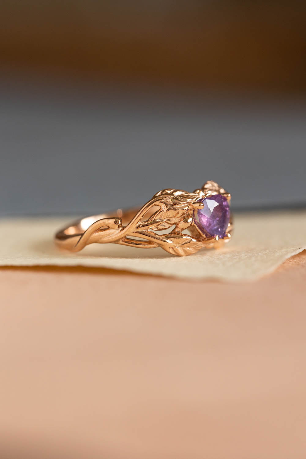 Heart sapphire twig engagement ring, rose gold ring with sapphire / Tilia - Eden Garden Jewelry™