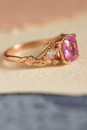 Genuine pink sapphire branch engagement ring, gold leaves and diamonds proposal ring / Patricia - Eden Garden Jewelry™