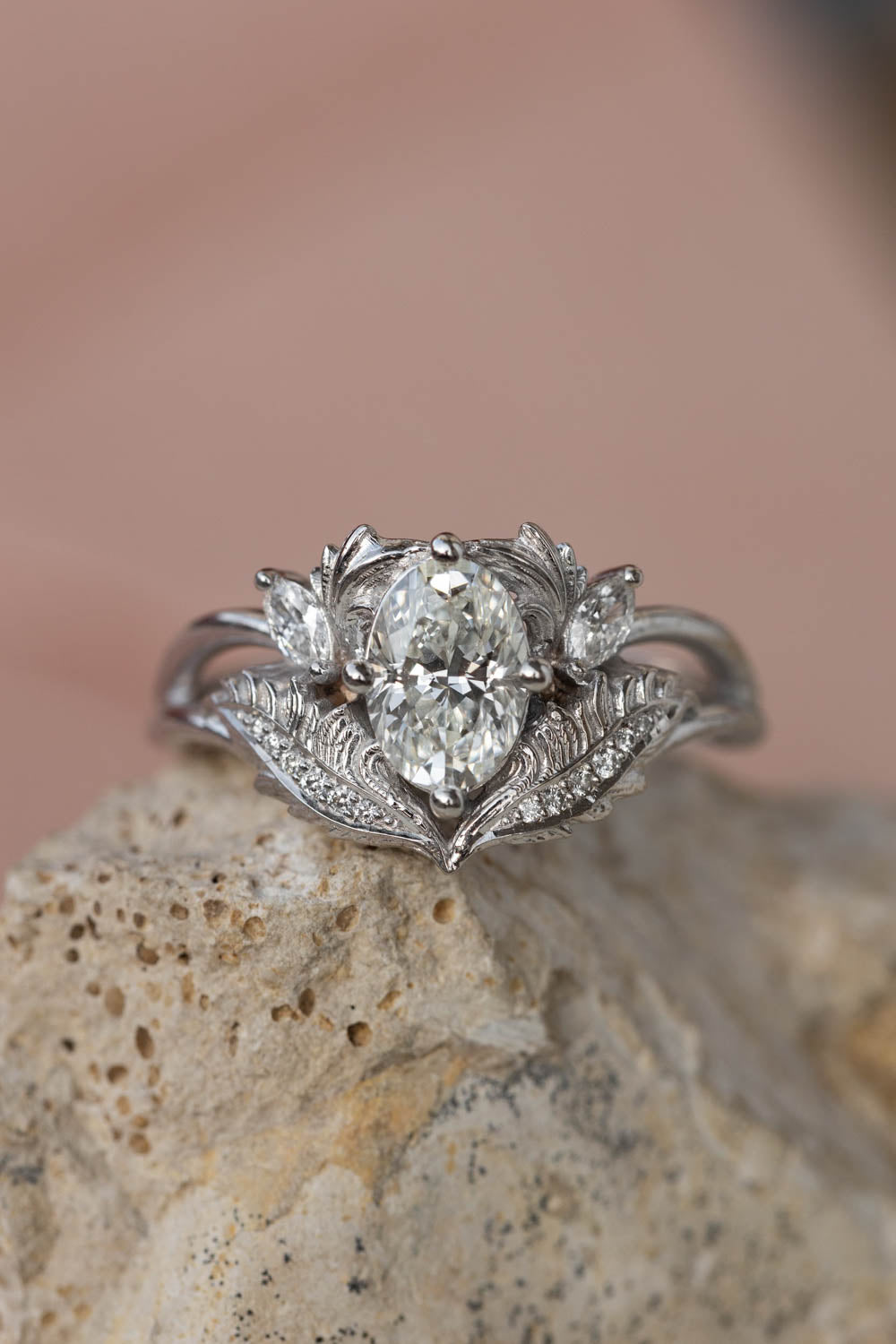 Lab grown diamond engagement ring, white gold ring with oval diamond / Adonis - Eden Garden Jewelry™