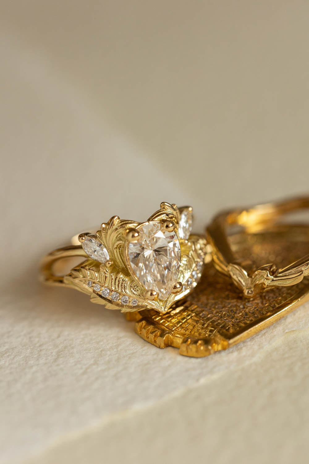 Lab grown diamond engagement ring set in yellow gold, gorgeous bridal ring set / Adonis - Eden Garden Jewelry™