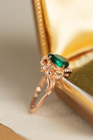 Pear lab emerald engagement ring, vintage inspired gold ring with diamonds / Lida small - Eden Garden Jewelry™