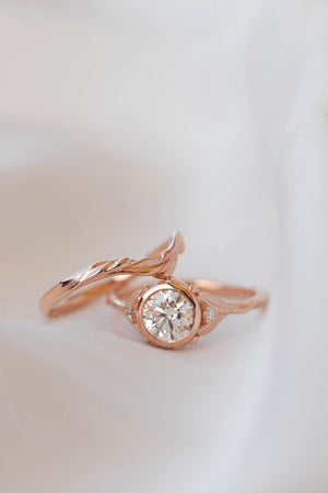 1 carat lab grown diamond engagement ring set, rose gold bridal ring set with diamonds / Roma - Eden Garden Jewelry™