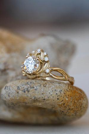 Moissanite nature inspired engagement ring, vintage style proposal ring / Nika - Eden Garden Jewelry™