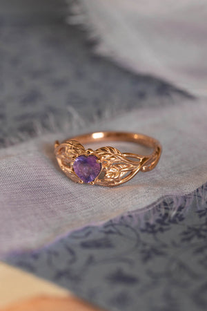 Heart sapphire twig engagement ring, rose gold ring with sapphire / Tilia - Eden Garden Jewelry™