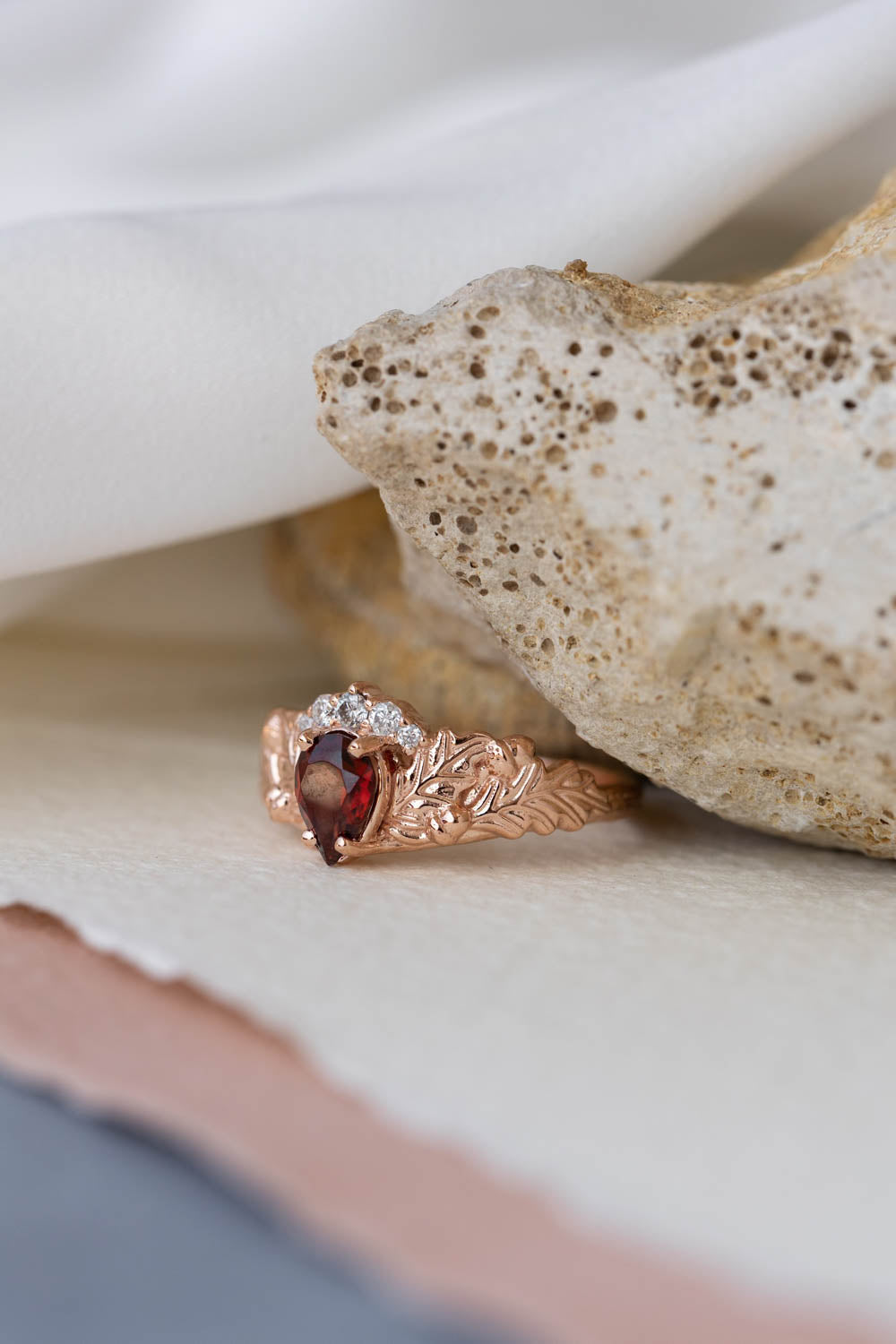 Diamond crown and garnet engagement ring, gorgeous nature inspired proposal ring / Royal Oak - Eden Garden Jewelry™