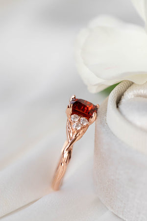 Emerald cut garnet engagement ring, rose gold proposal ring with diamonds / Gloria - Eden Garden Jewelry™