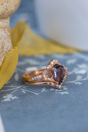 Purple tanzanite engagement ring, nature inspired gold proposal ring with diamonds / Amelia - Eden Garden Jewelry™