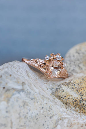 Peach pink morganite engagement ring, rose gold proposal ring with diamond crown / Ariadne - Eden Garden Jewelry™