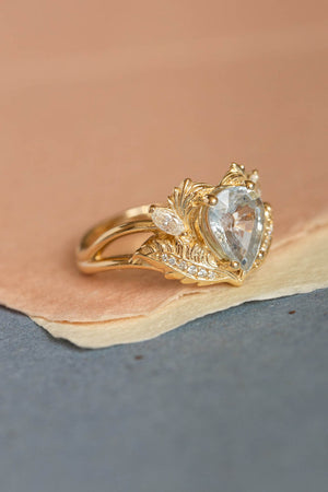 White sapphire engagement ring, gold nature themed proposal ring / Adonis - Eden Garden Jewelry™