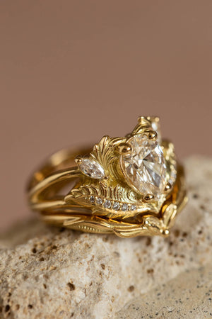 Lab grown diamond engagement ring set in yellow gold, gorgeous bridal ring set / Adonis - Eden Garden Jewelry™