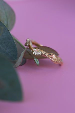 Curved twig ring, matching wedding band for our leaves rings