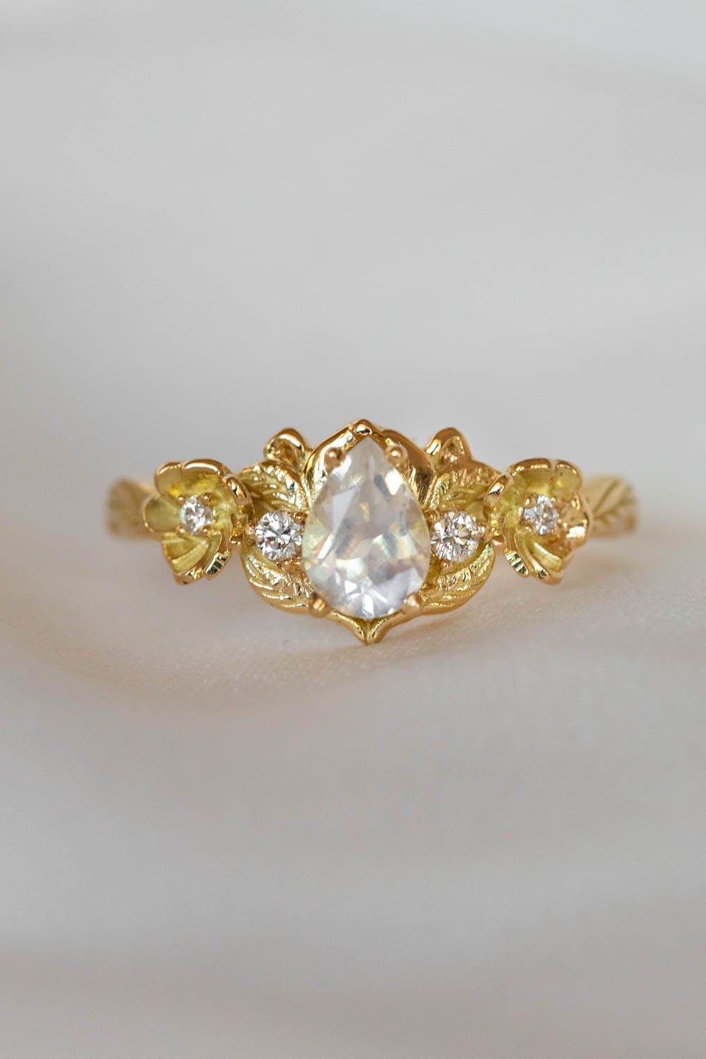 Adelina | floral engagement ring setting, pear cut gemstone - Eden Garden Jewelry™