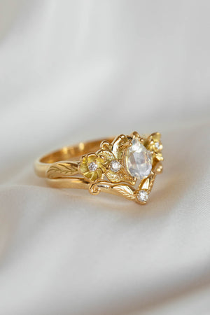 Adelina | bridal ring set with pear cut gemstone, version 1 - Eden Garden Jewelry™