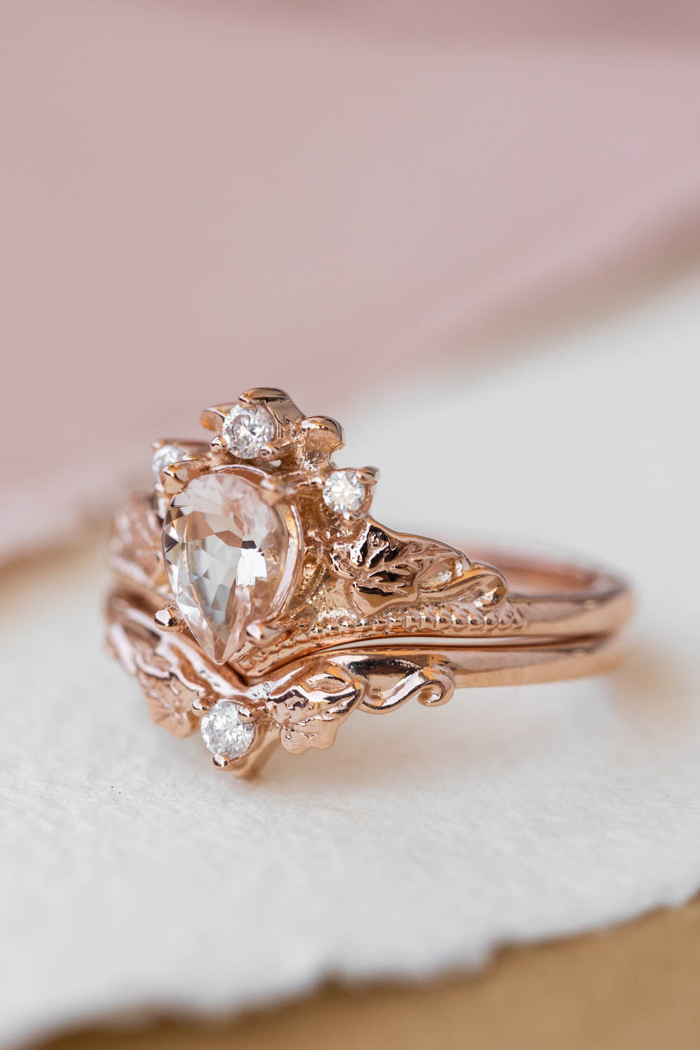 Peach pink morganite engagement ring, rose gold proposal ring with diamond crown / Ariadne - Eden Garden Jewelry™