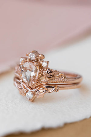 Peach pink morganite engagement ring, rose gold proposal ring with diamond crown / Ariadne - Eden Garden Jewelry™