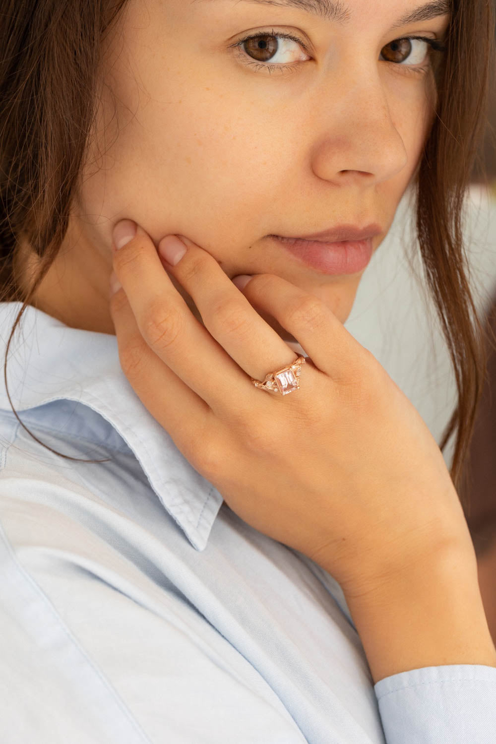 Nature inspired engagement ring with morganite, rose gold engagement ring with diamonds / Patricia - Eden Garden Jewelry™