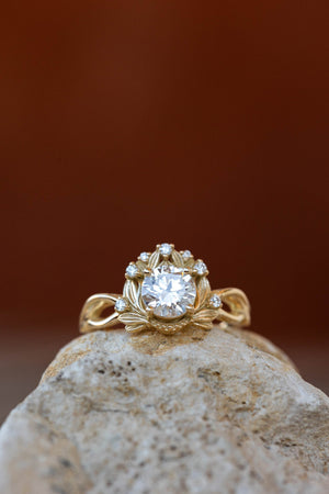 Moissanite nature inspired engagement ring, vintage style proposal ring / Nika - Eden Garden Jewelry™