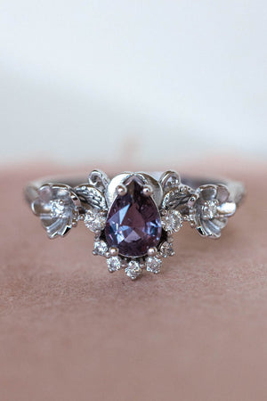 Purple sapphire engagement ring with diamonds, white gold flower style gold proposal ring / Adelina - Eden Garden Jewelry™