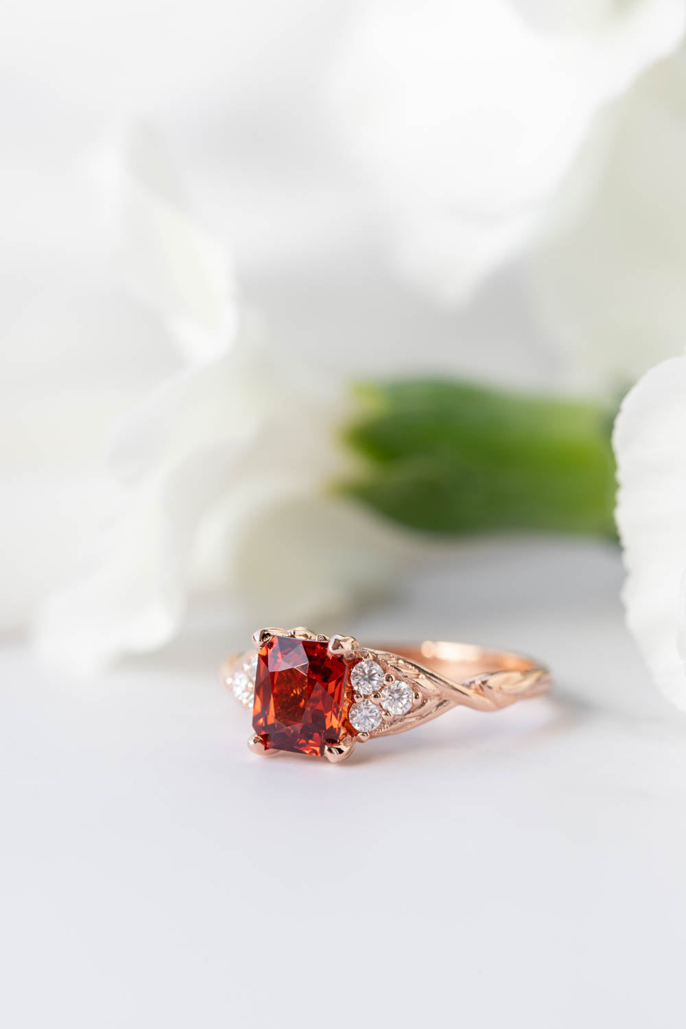 Emerald cut garnet engagement ring, rose gold proposal ring with diamonds / Gloria - Eden Garden Jewelry™