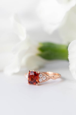 Emerald cut garnet engagement ring, rose gold proposal ring with diamonds / Gloria - Eden Garden Jewelry™