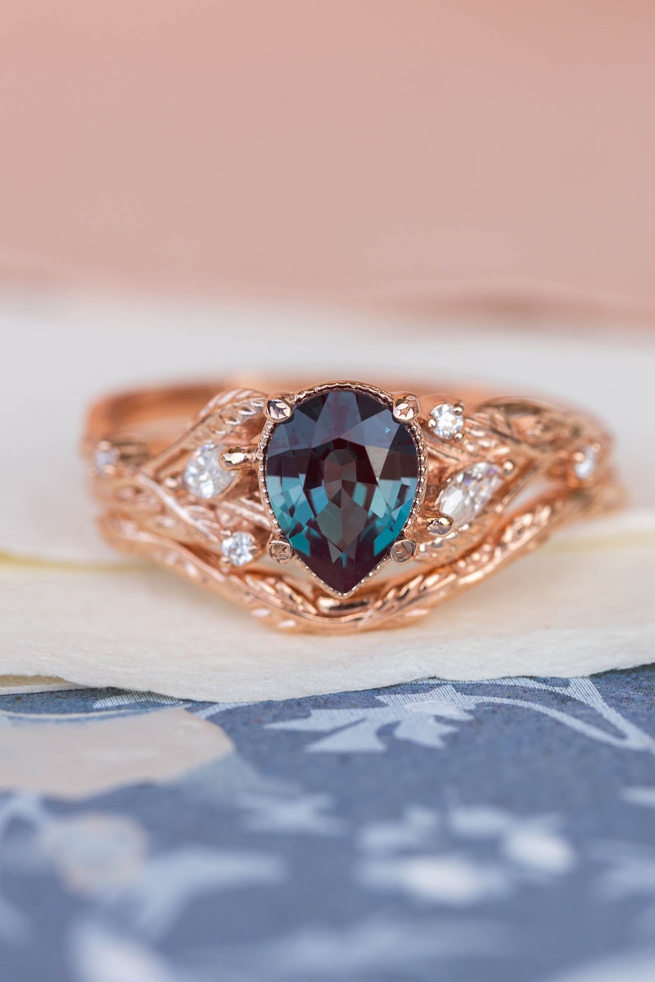 Lab alexandrite rose gold engagement ring, nature inspired proposal ring / Patricia - Eden Garden Jewelry™