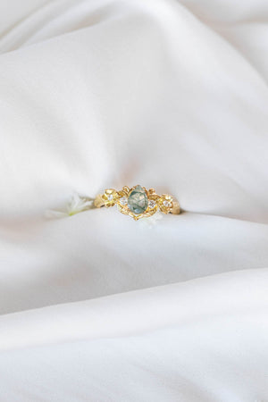 Moss agate and diamonds floral engagement ring / Adelina - Eden Garden Jewelry™