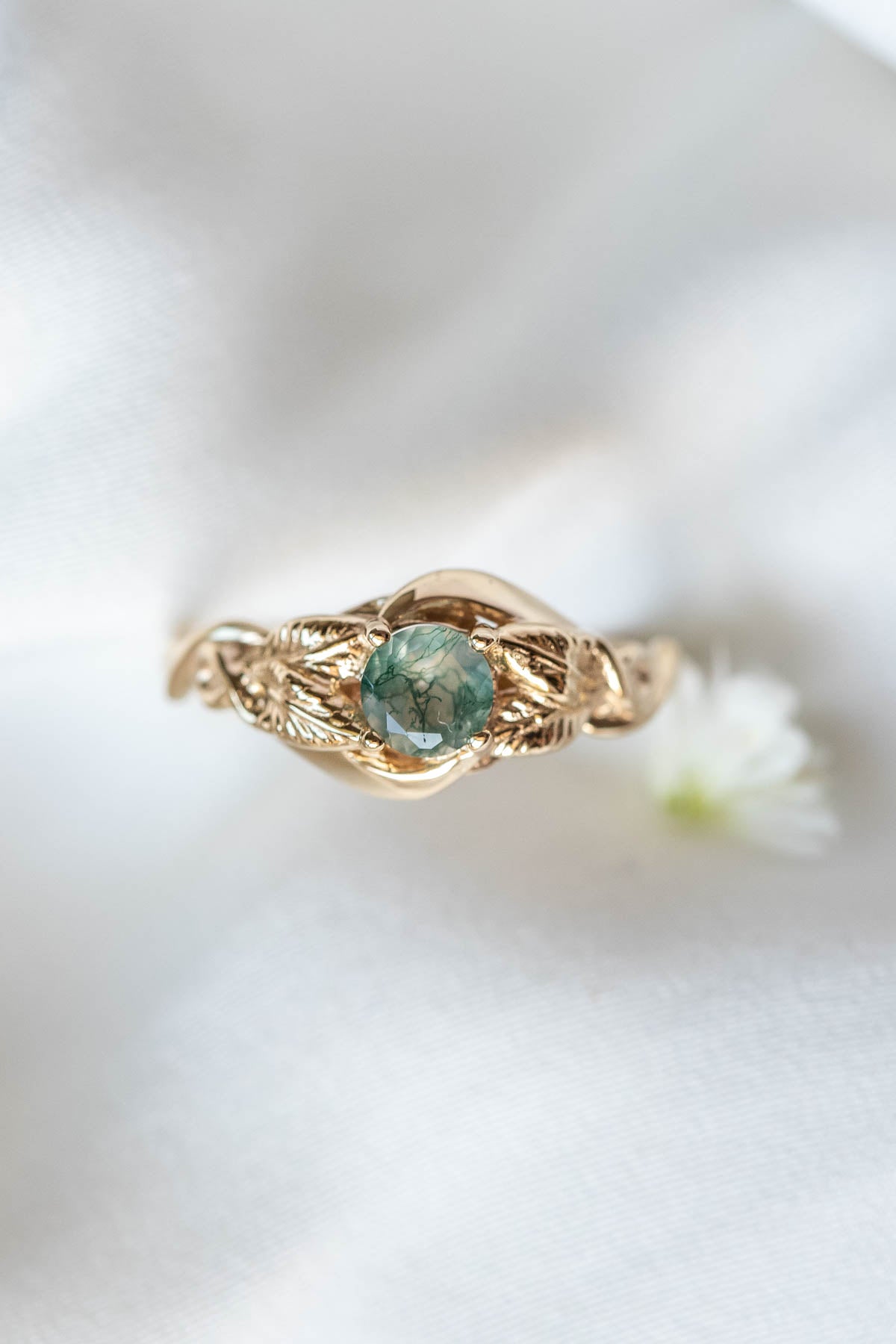 Delicate engagement ring with unique moss agate / Azalea - Eden Garden Jewelry™