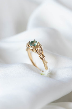 Delicate engagement ring with unique moss agate / Azalea - Eden Garden Jewelry™