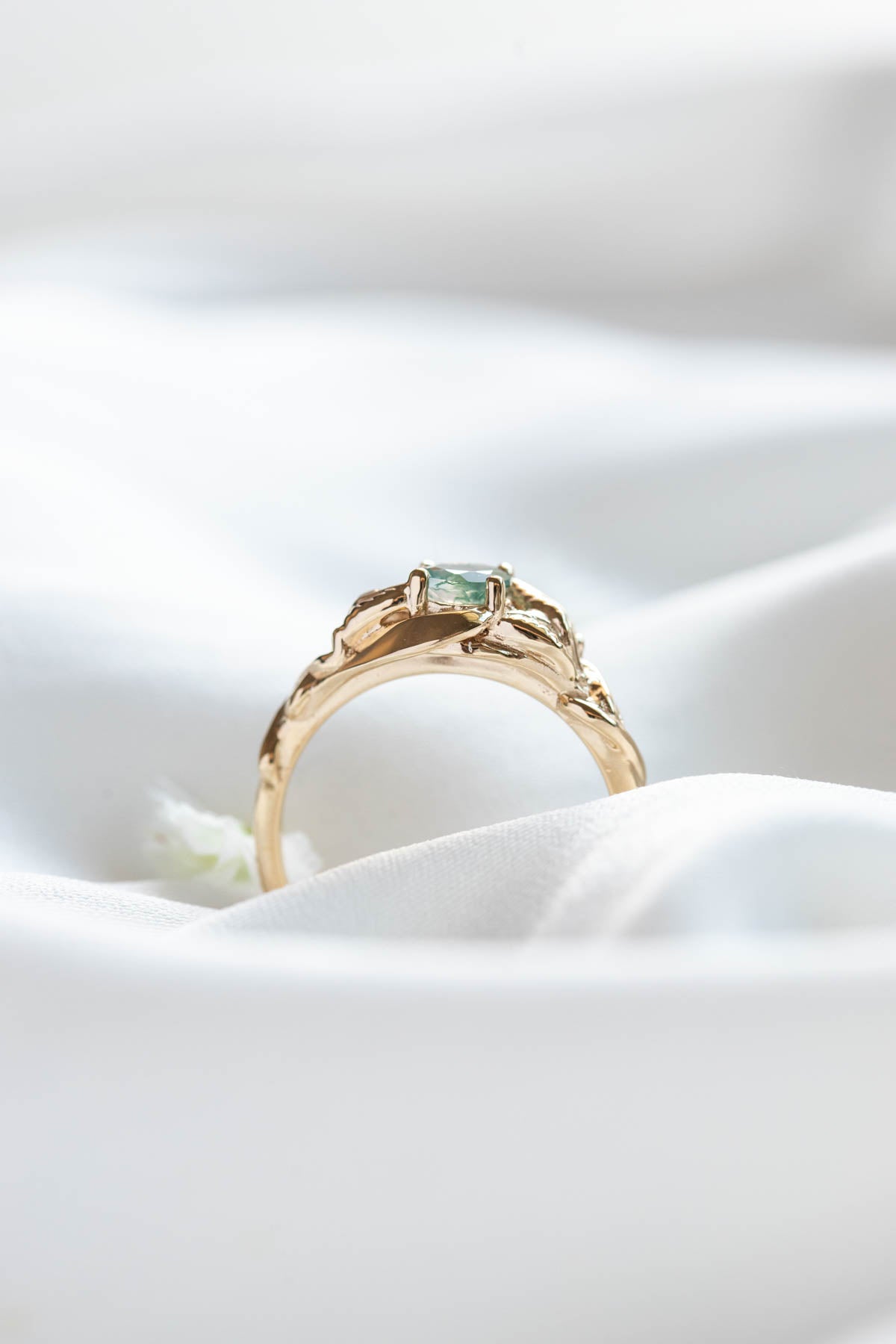 Delicate engagement ring with unique moss agate / Azalea - Eden Garden Jewelry™