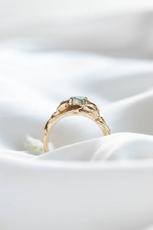 Delicate engagement ring with unique moss agate / Azalea - Eden Garden Jewelry™