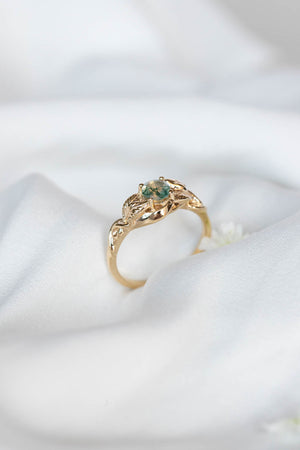 Delicate engagement ring with unique moss agate / Azalea - Eden Garden Jewelry™