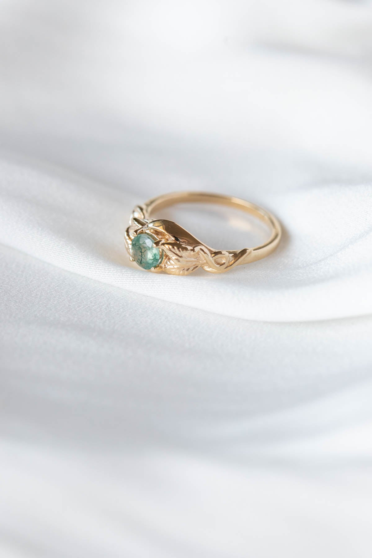 Delicate engagement ring with unique moss agate / Azalea - Eden Garden Jewelry™