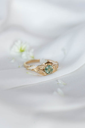 Delicate engagement ring with unique moss agate / Azalea - Eden Garden Jewelry™