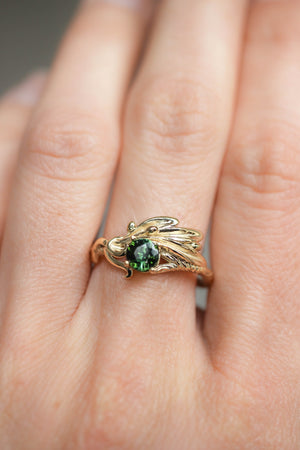 Olive branch ring with ribbon and green tourmaline - Eden Garden Jewelry™