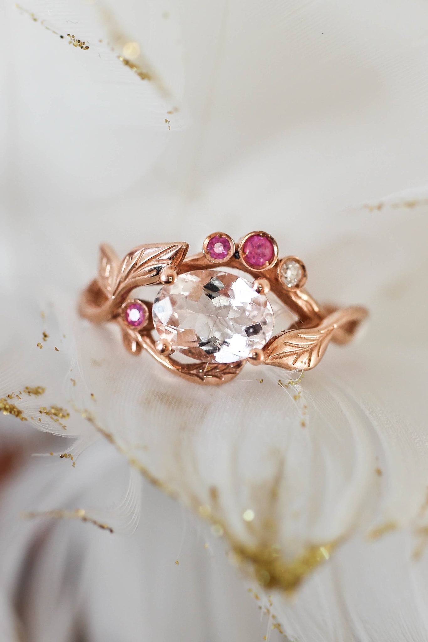 Branch engagement ring with morganite, pink sapphires and diamond - Eden Garden Jewelry™