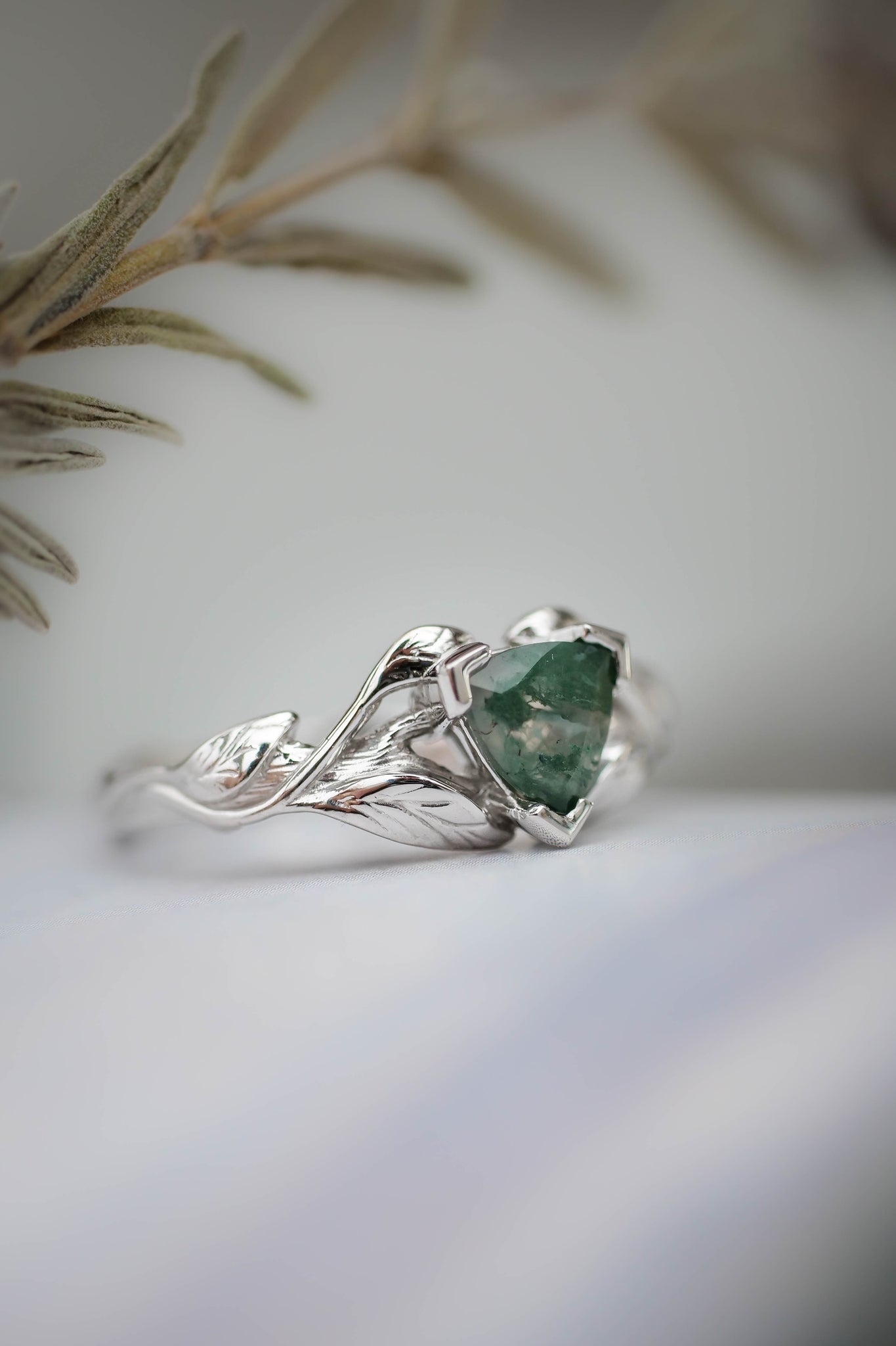 Trillion cut moss agate ring / Clematis - Eden Garden Jewelry™