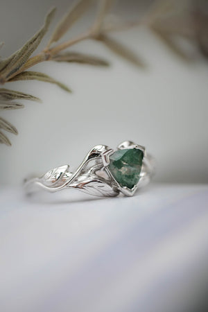 Trillion cut moss agate ring / Clematis - Eden Garden Jewelry™