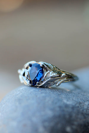 Pear cut sapphire ring, nature engagement ring / Wisteria - Eden Garden Jewelry™