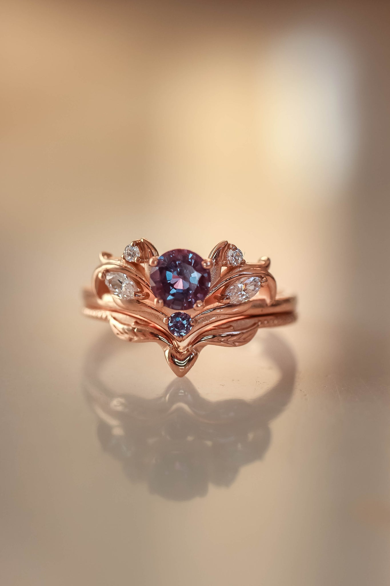 Bridal ring set with alexandrite / Swanlake - Eden Garden Jewelry™