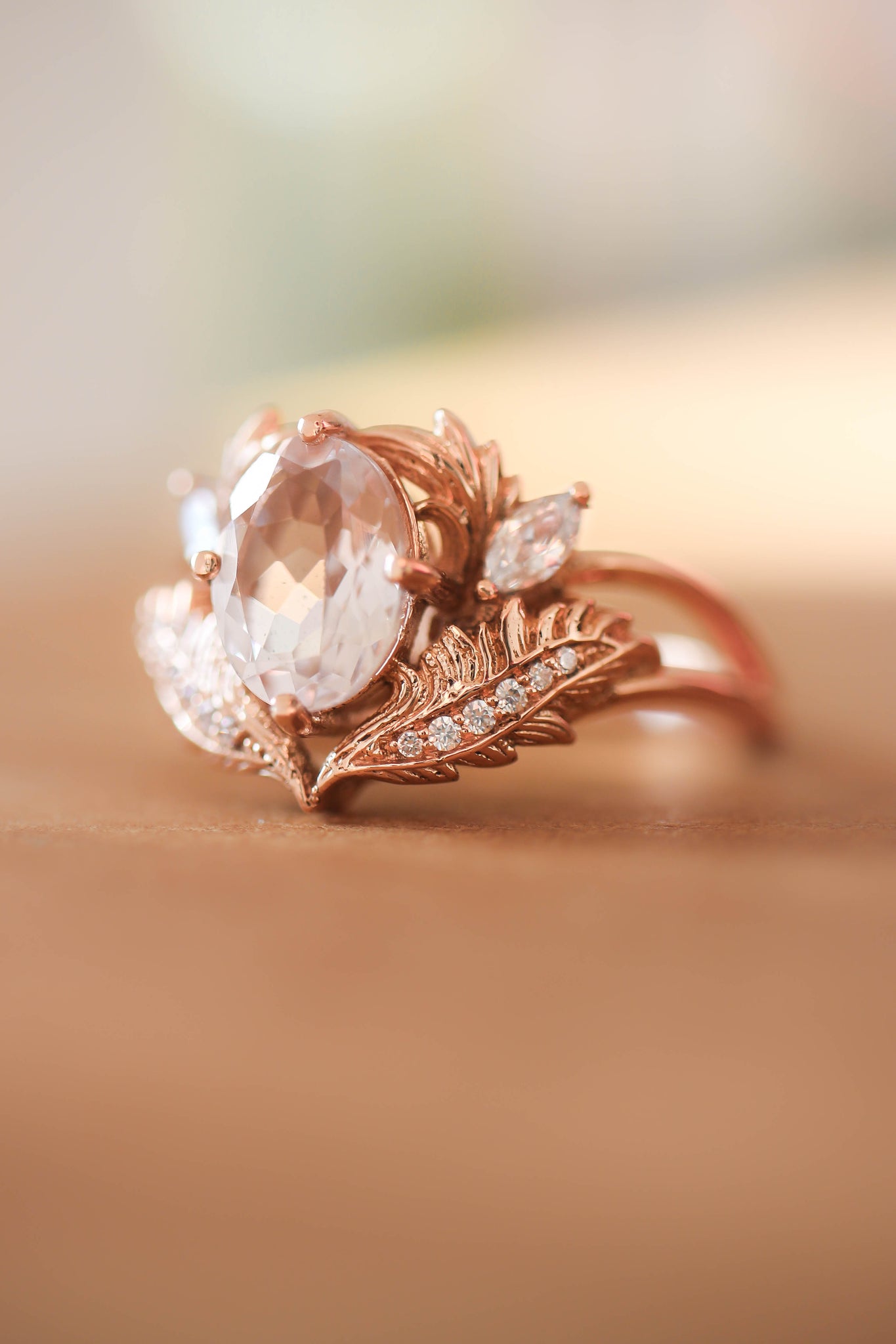 Morganite and diamonds engagement ring / Adonis - Eden Garden Jewelry™