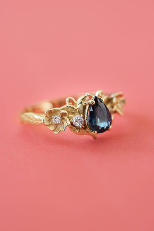 Sapphire and diamonds ring, flower engagement ring / Adelina - Eden Garden Jewelry™