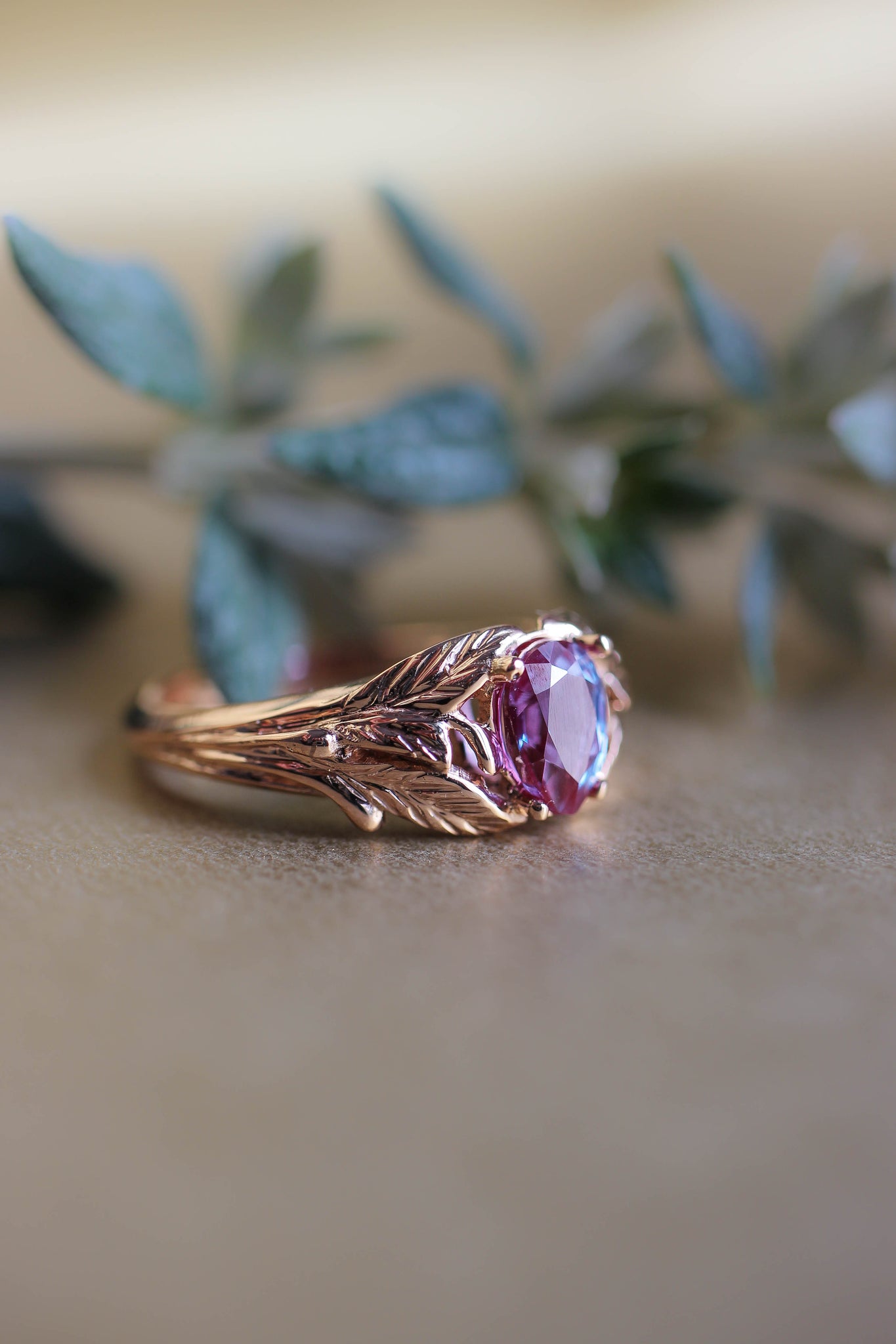 Alexandrite engagement ring, rose gold / Wisteria - Eden Garden Jewelry™