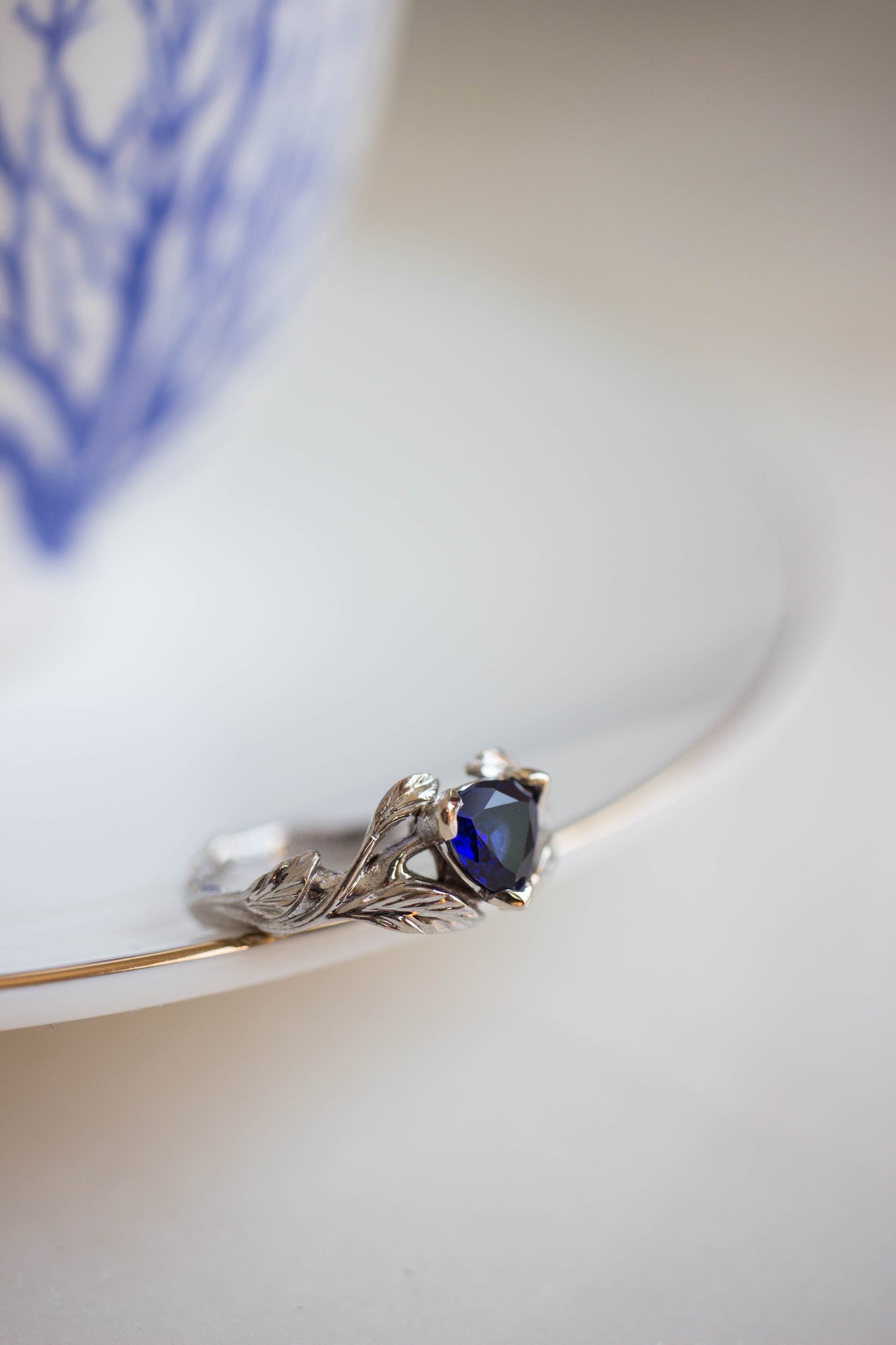 Trillion cut sapphire ring / Clematis - Eden Garden Jewelry™