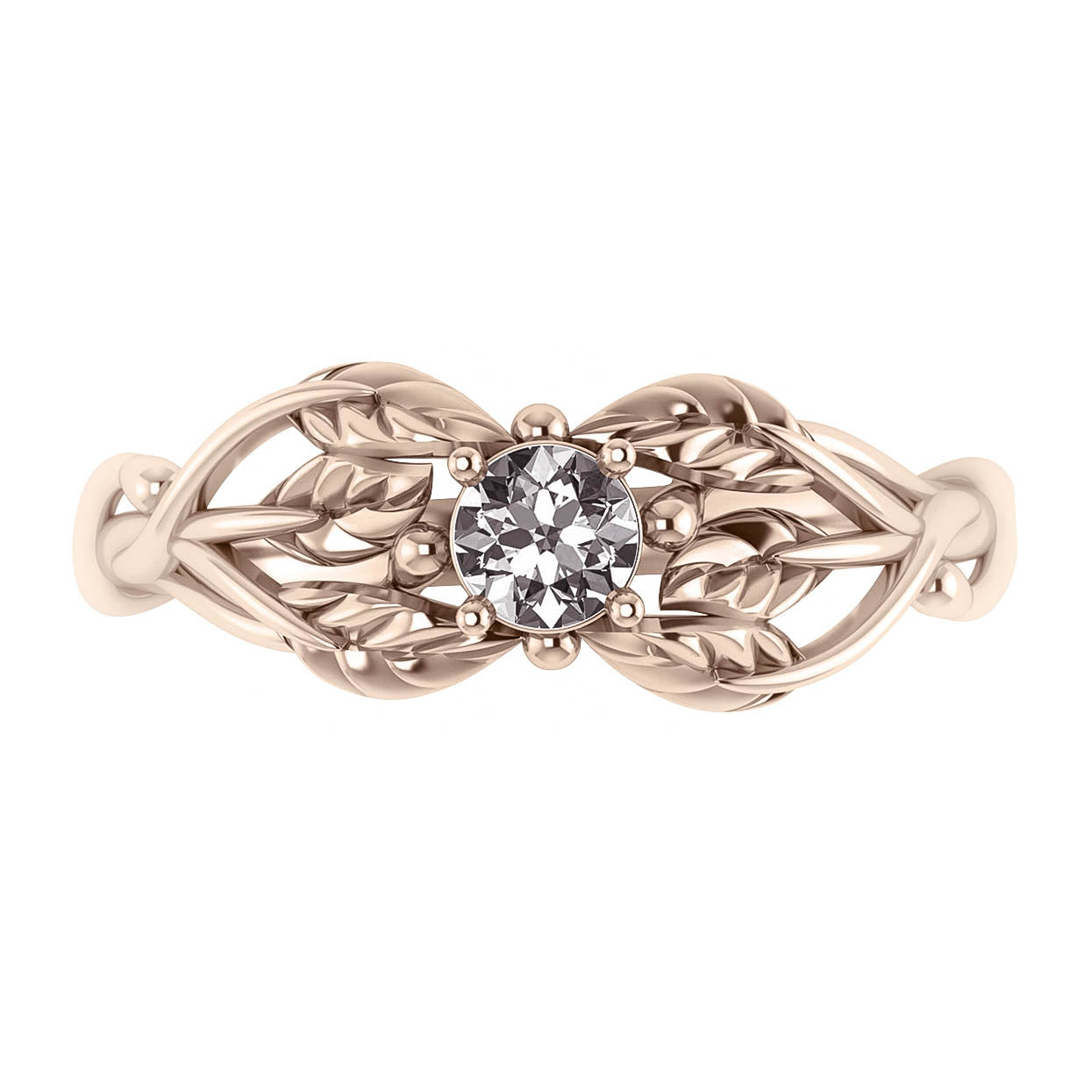 Tilia | leaf engagement ring setting, round 4 mm - Eden Garden Jewelry™