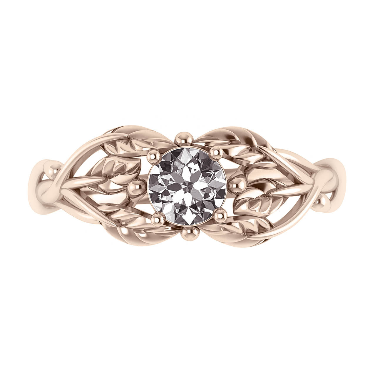 Tilia | leaf engagement ring setting, round 5 mm - Eden Garden Jewelry™