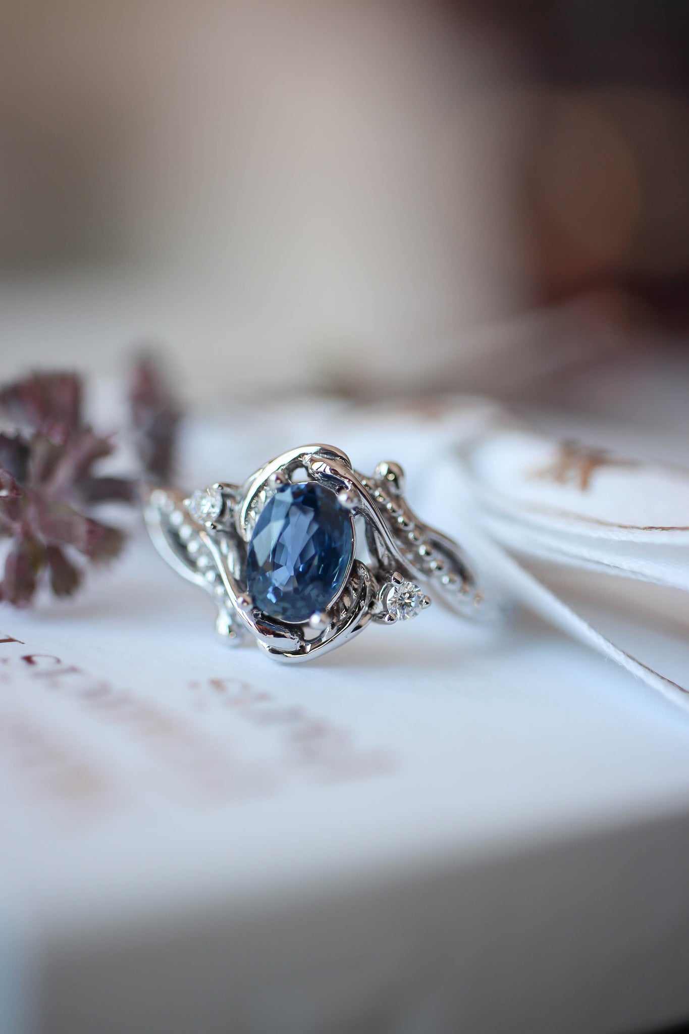 Blue sapphire engagement ring with diamonds / Undina - Eden Garden Jewelry™