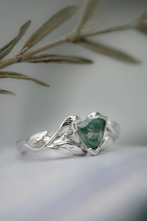 Trillion cut moss agate ring / Clematis - Eden Garden Jewelry™