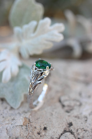 Pear cut emerald ring, leaves engagement ring / Wisteria - Eden Garden Jewelry™