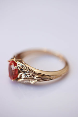 Padparadscha lab sapphire ring, leaves engagement ring / Wisteria - Eden Garden Jewelry™