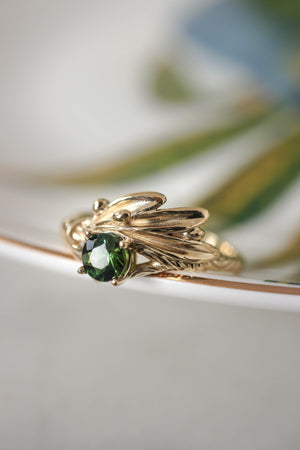 Olive branch ring with ribbon and green tourmaline - Eden Garden Jewelry™